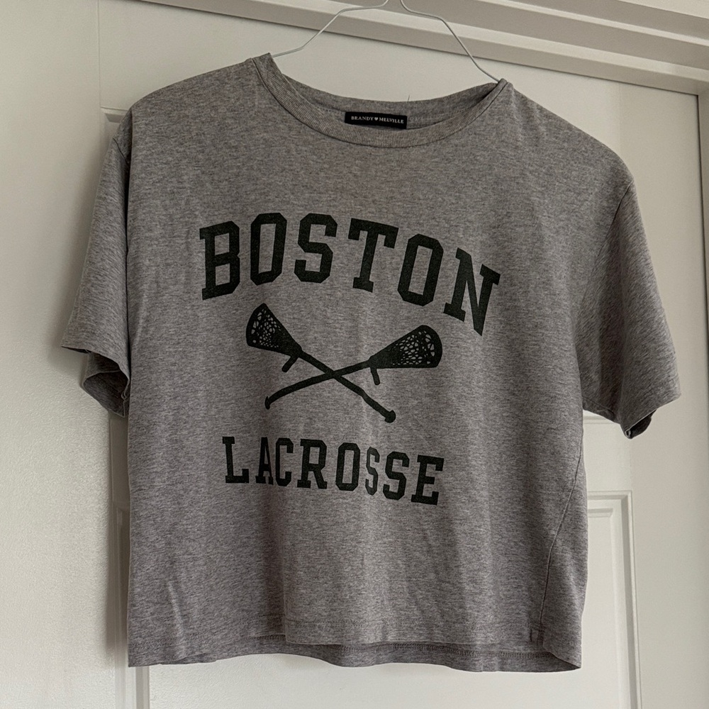 Brandy Melville Gray Boston Lacrosse cropped Tee